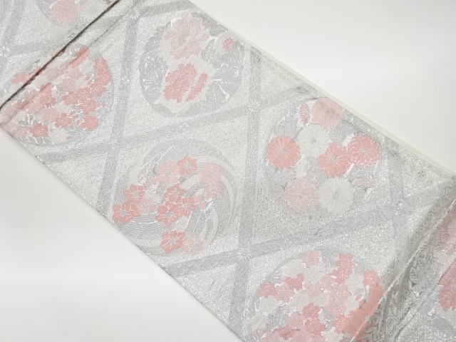 JAPANESE KIMONO / VINTAGE FUKURO OBI / WOVEN RHOMBUS & FLOWERS